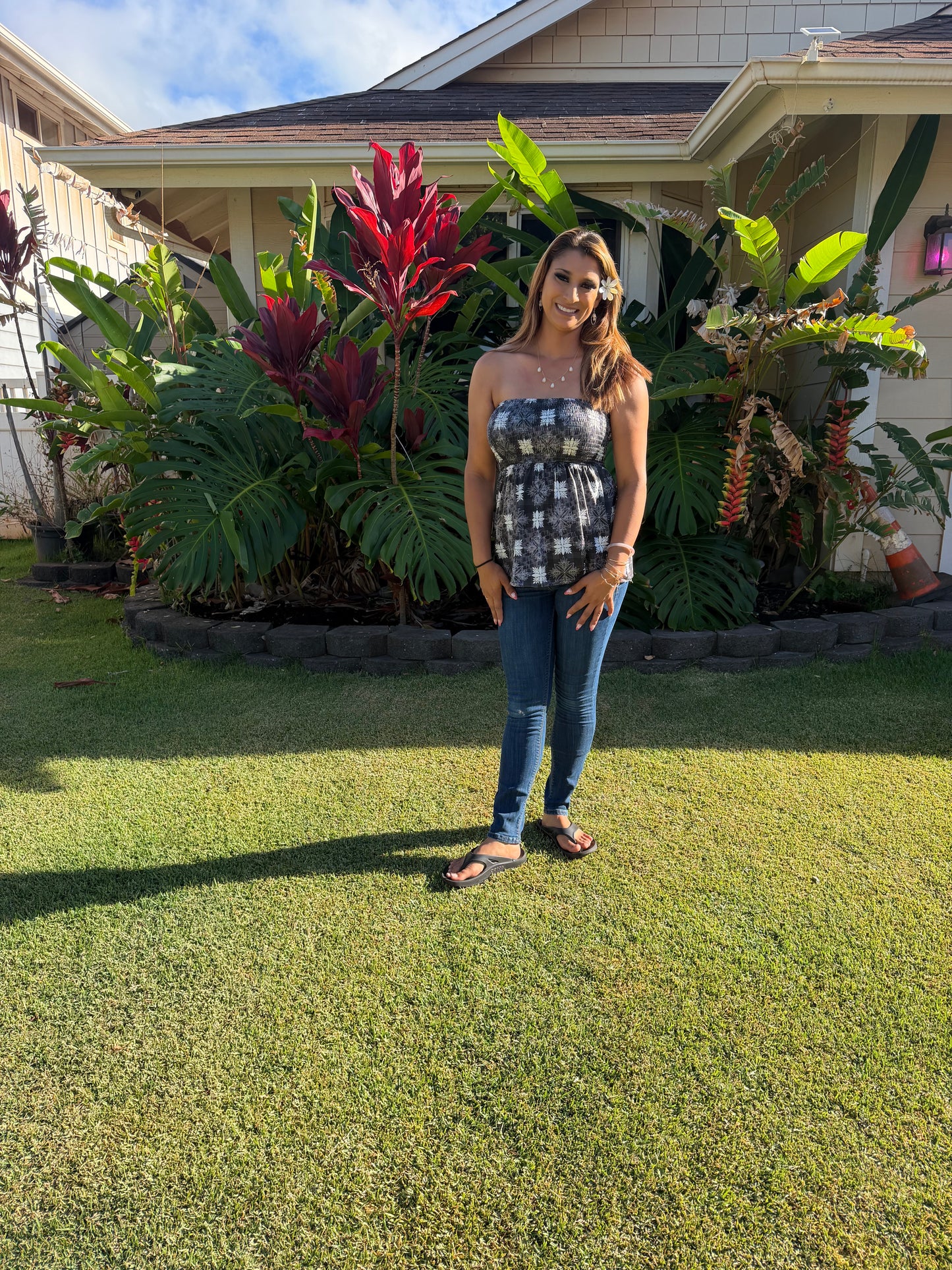 Black Palaka Quilt Strapless Top