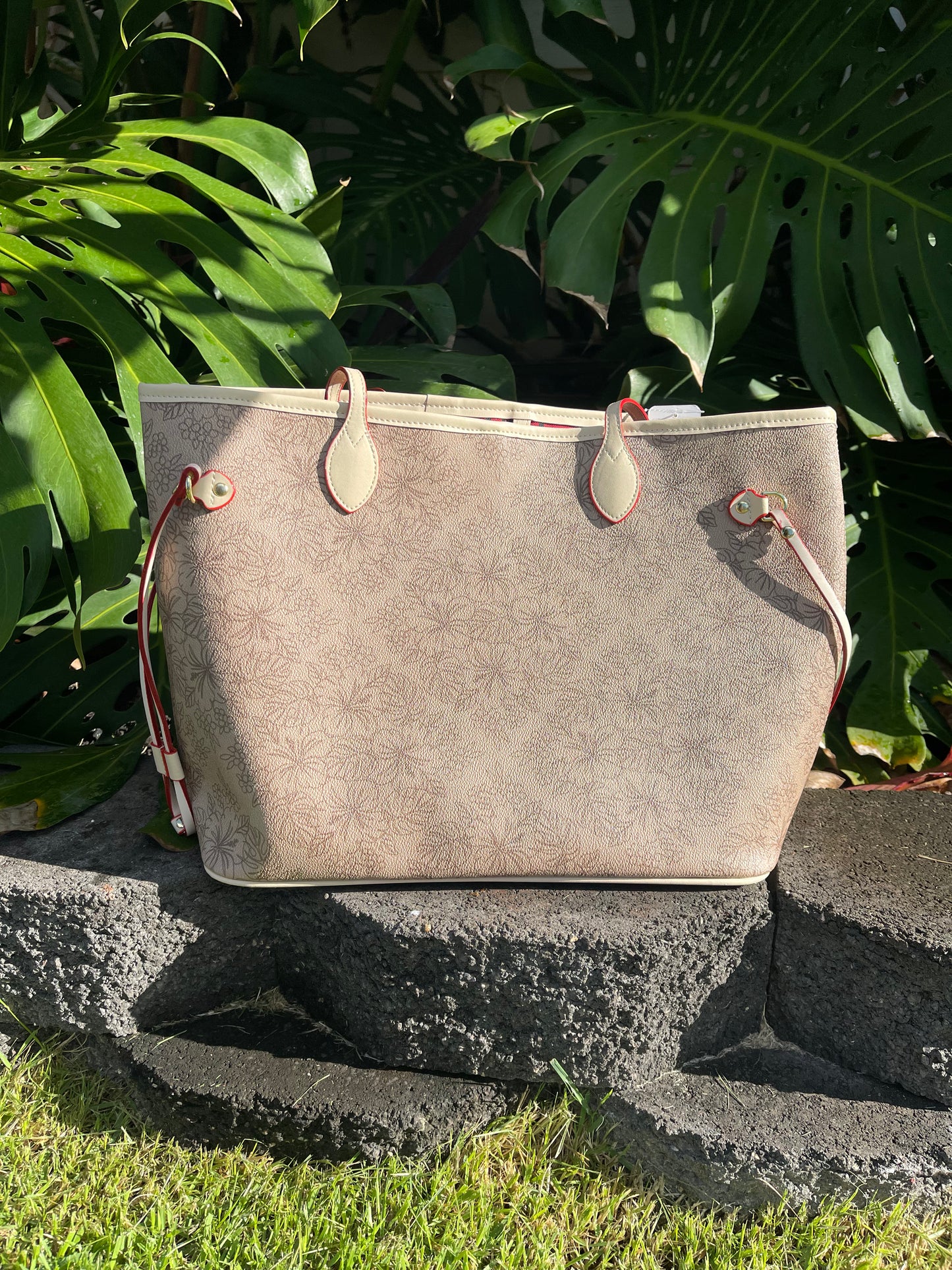 Tan Hibiscus Neverfull Purse