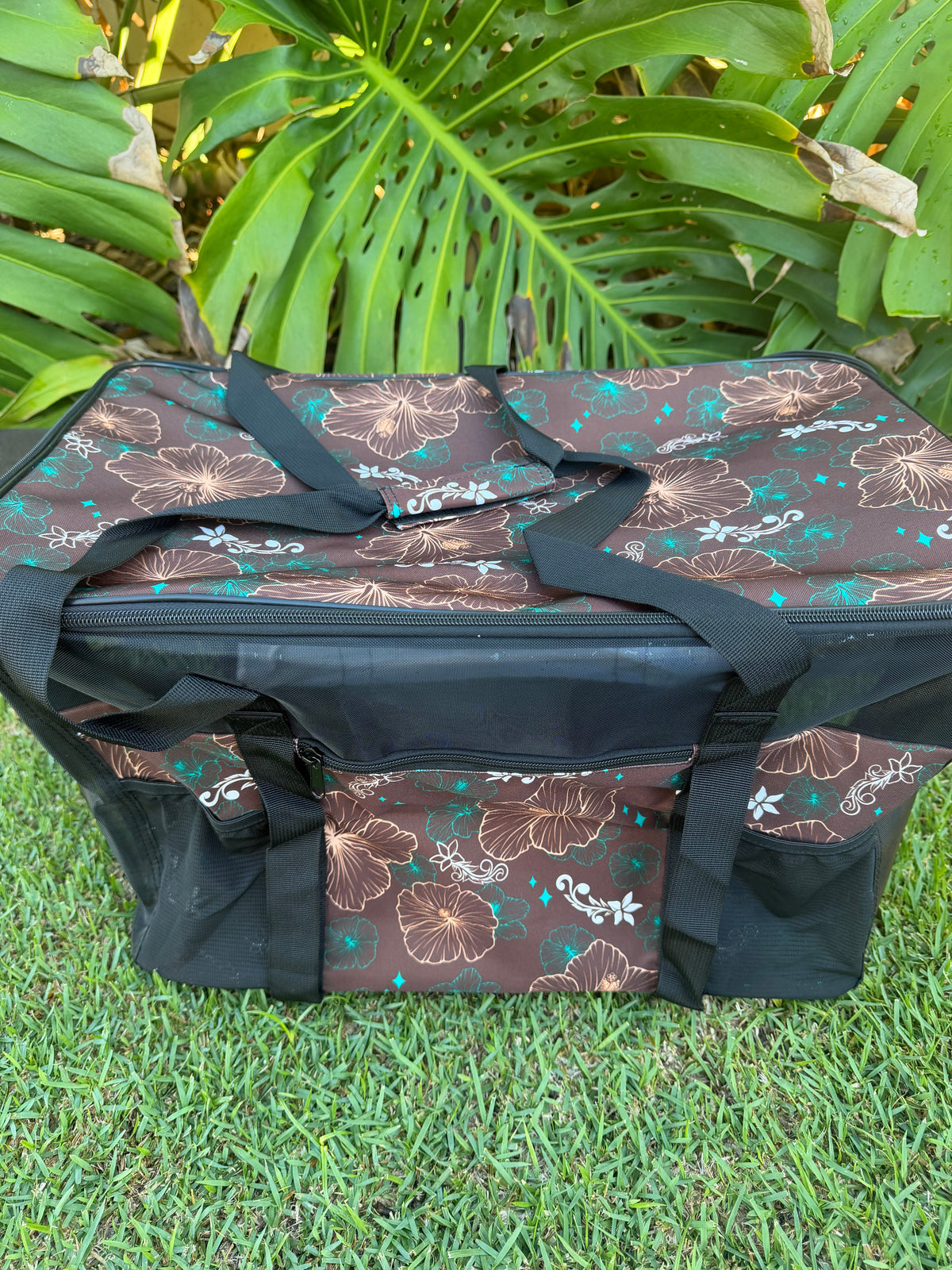 Brown /Blue Hibiscus Pop up  Totes