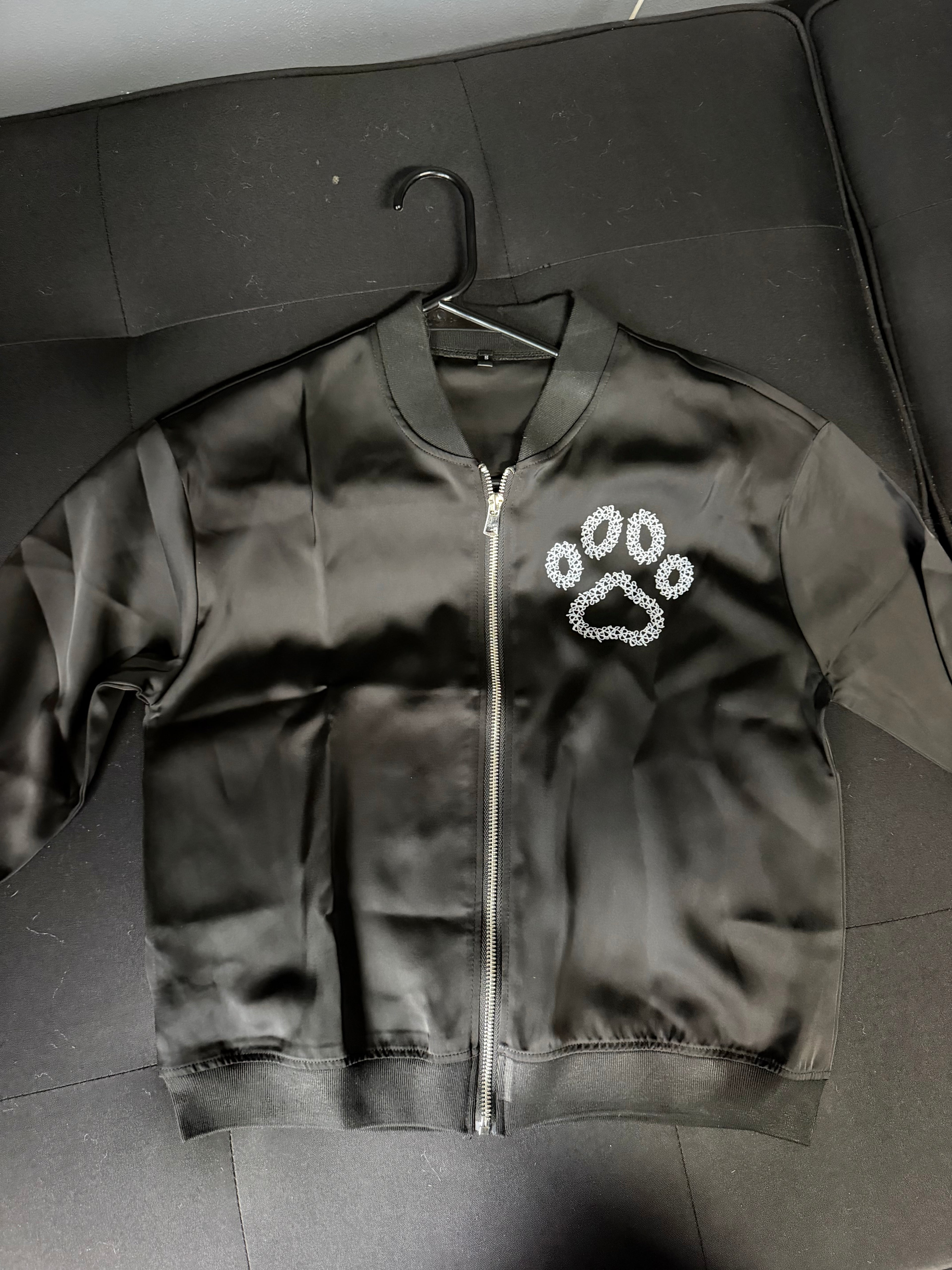 Black Paw Print Bomber Jacket