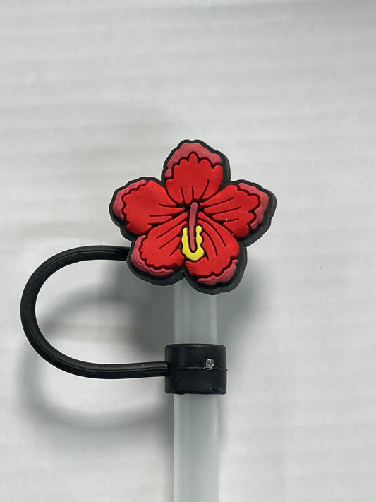 Red Hibiscus Straw Cover