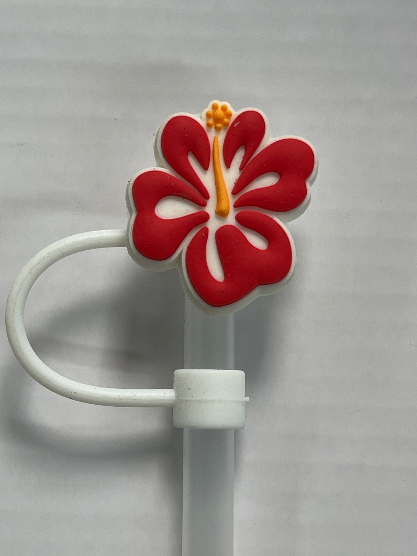 Red Outline Hibiscus Straw Cover