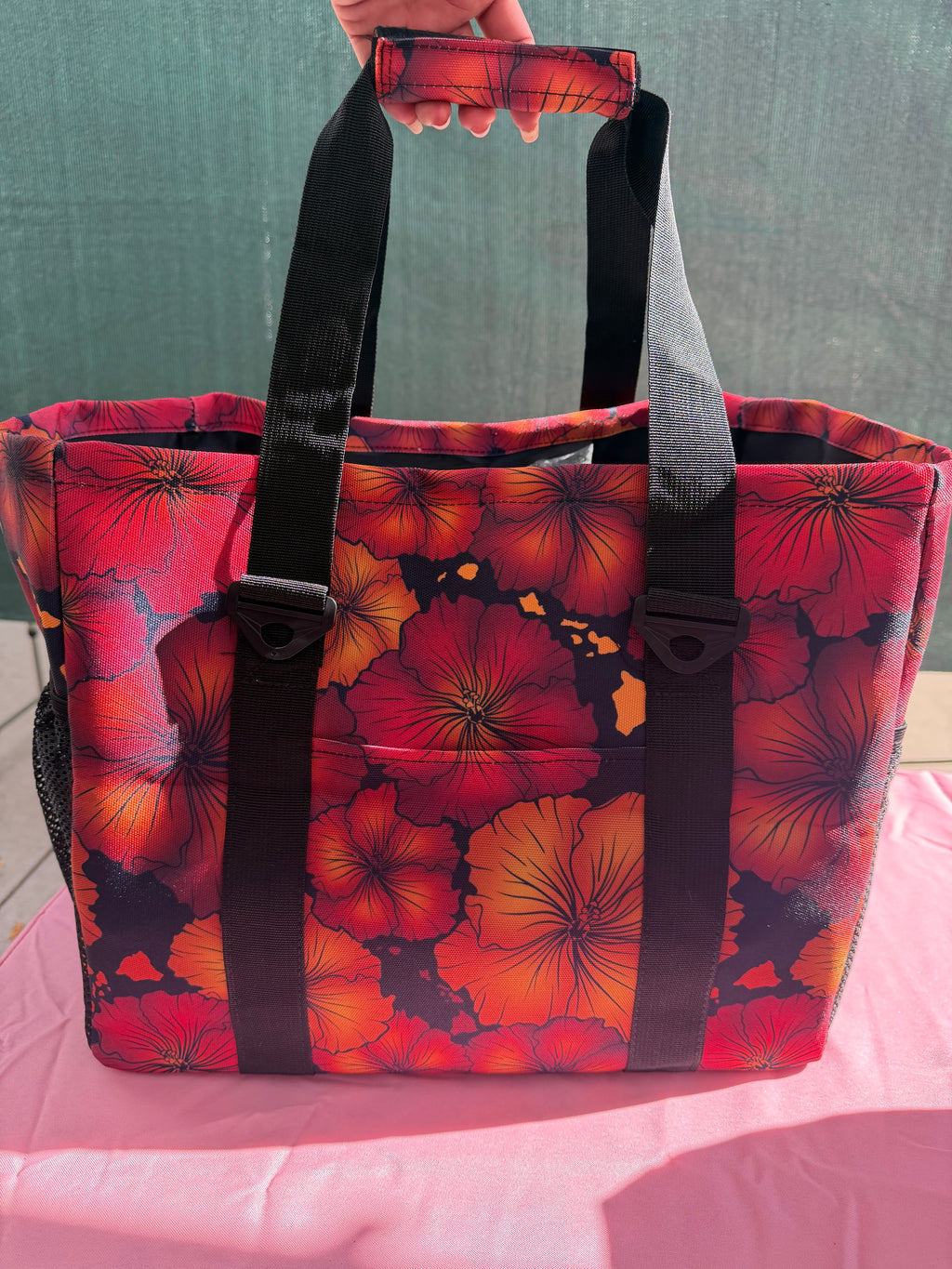 Red Hawaiian Flower Utility Tote