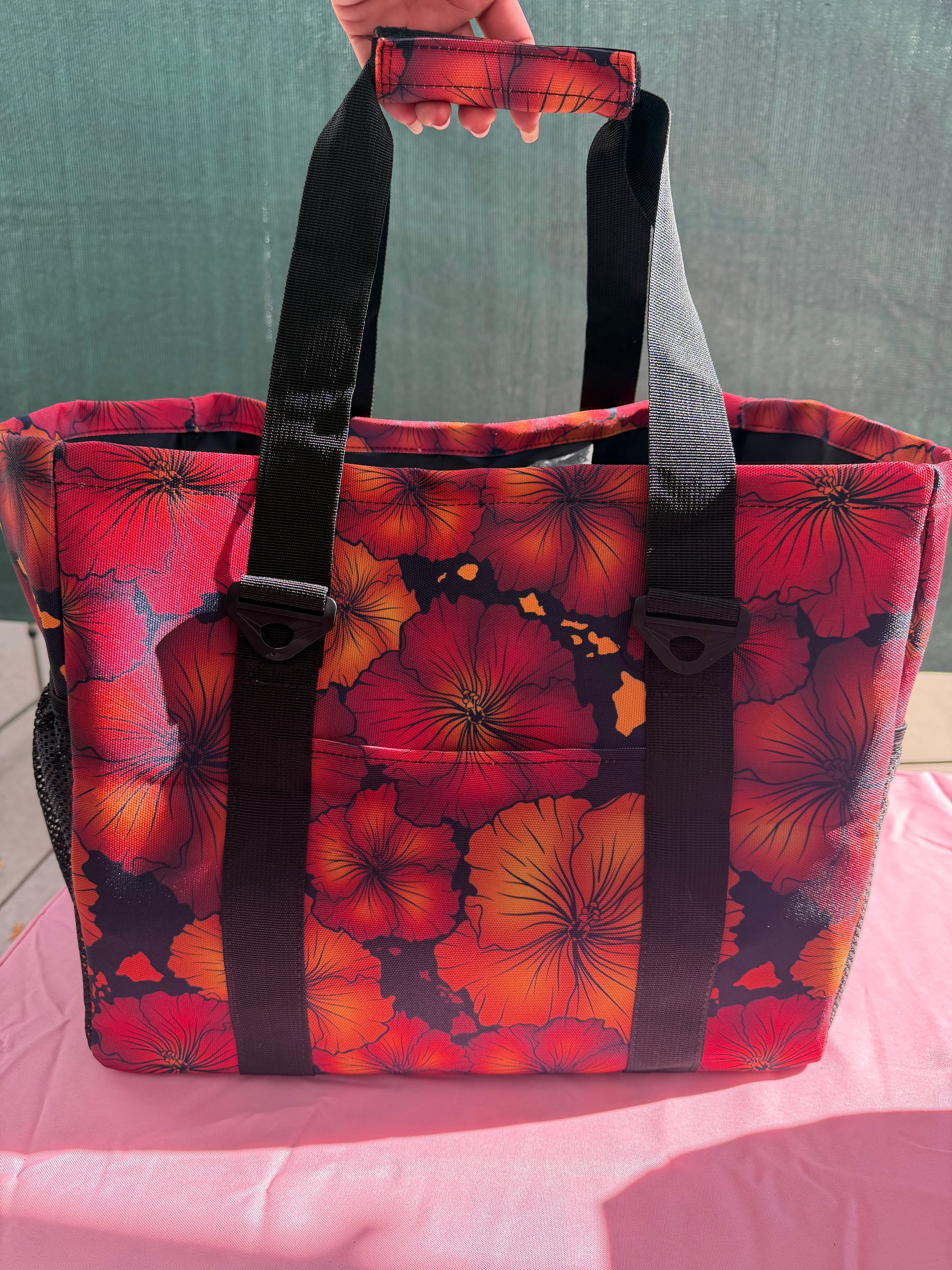 Red Hawaiian Flower Utility Tote