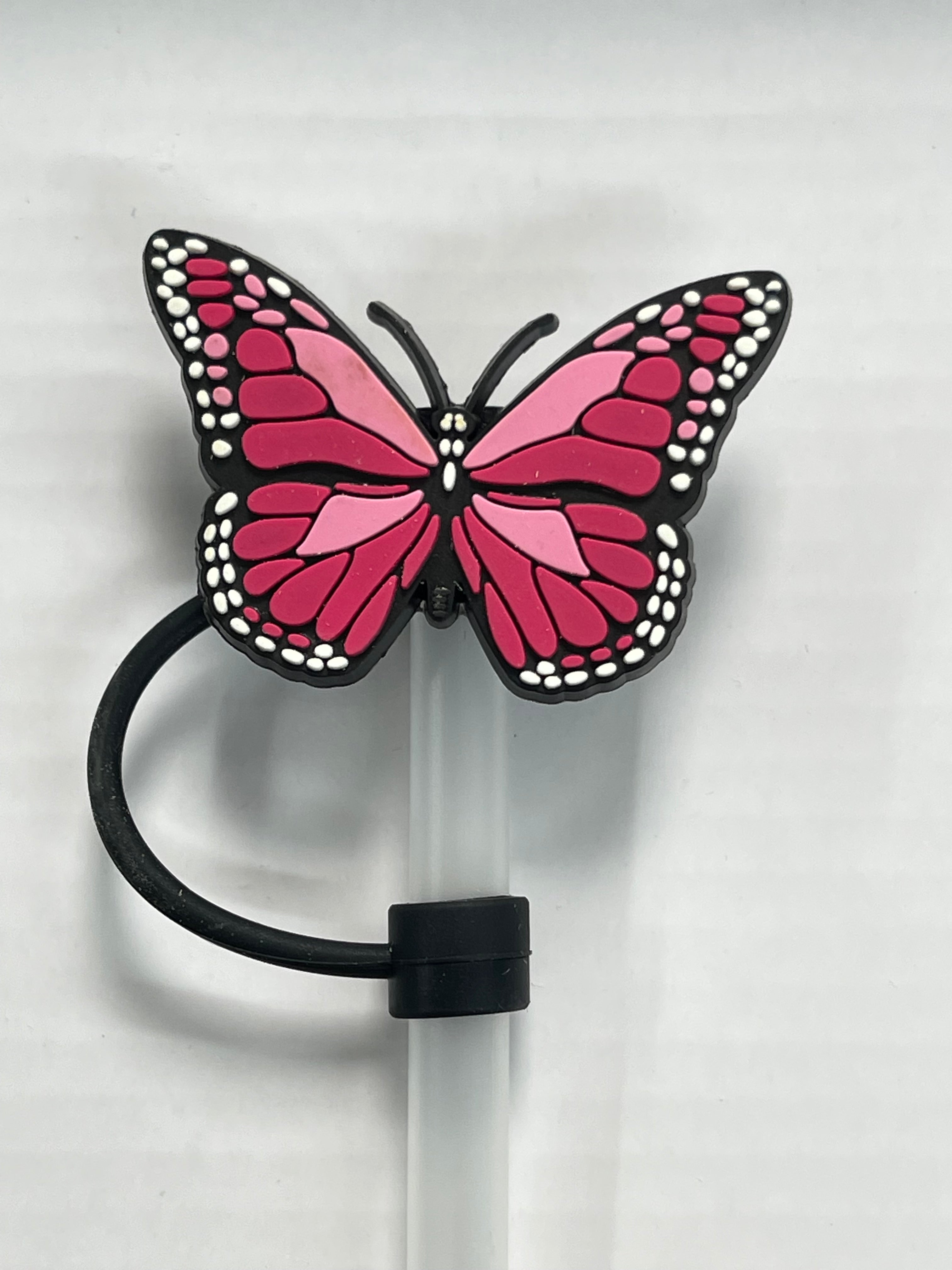 Pink Butterfly Straw Cover