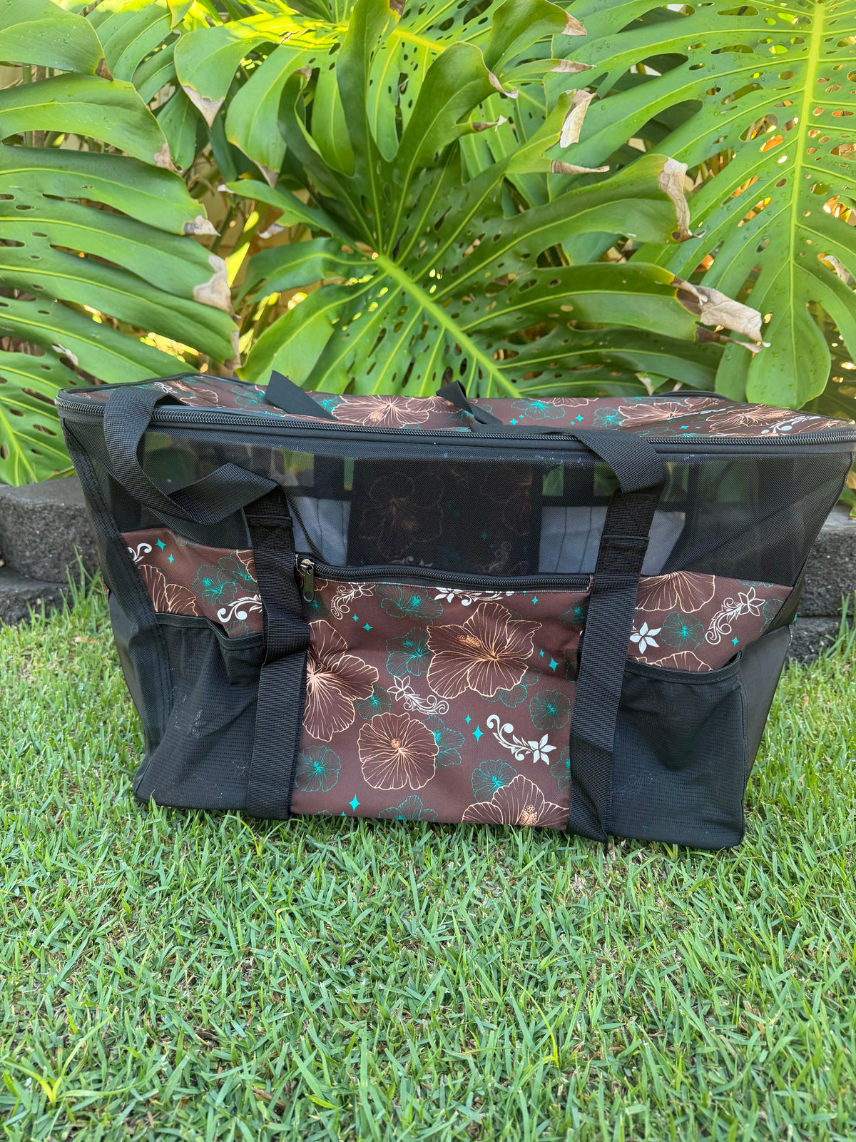 Brown /Blue Hibiscus Pop up  Totes