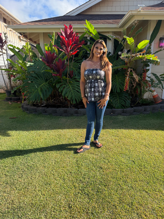 Black Palaka Quilt Strapless Top