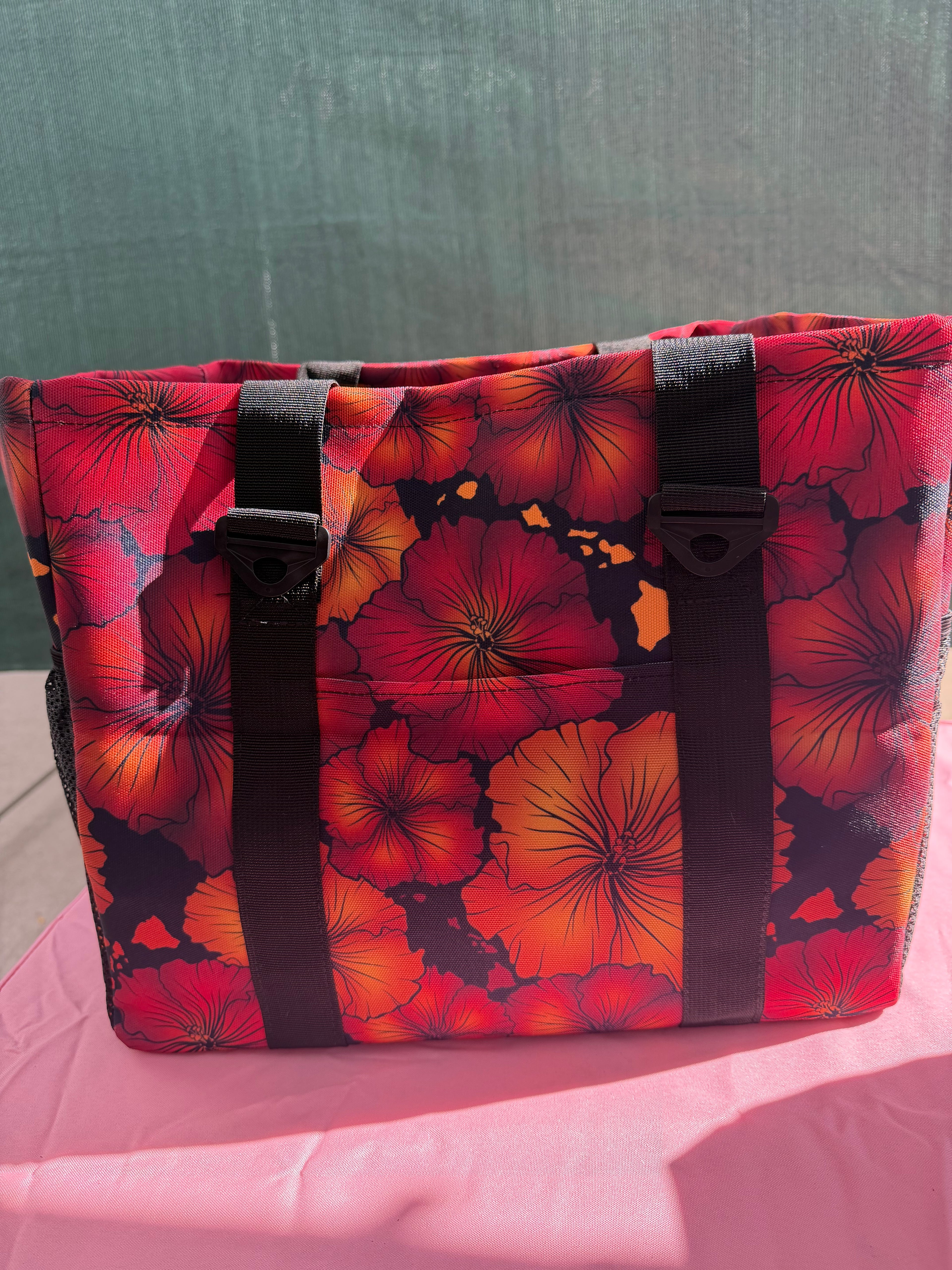 Red Hawaiian Flower Utility Tote