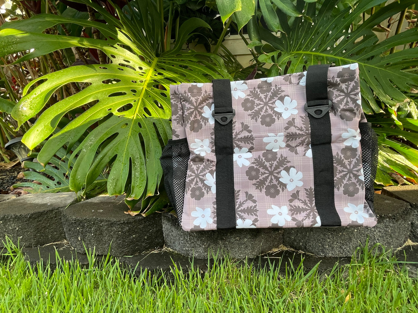 Tan Flower Quilt Utility Tote