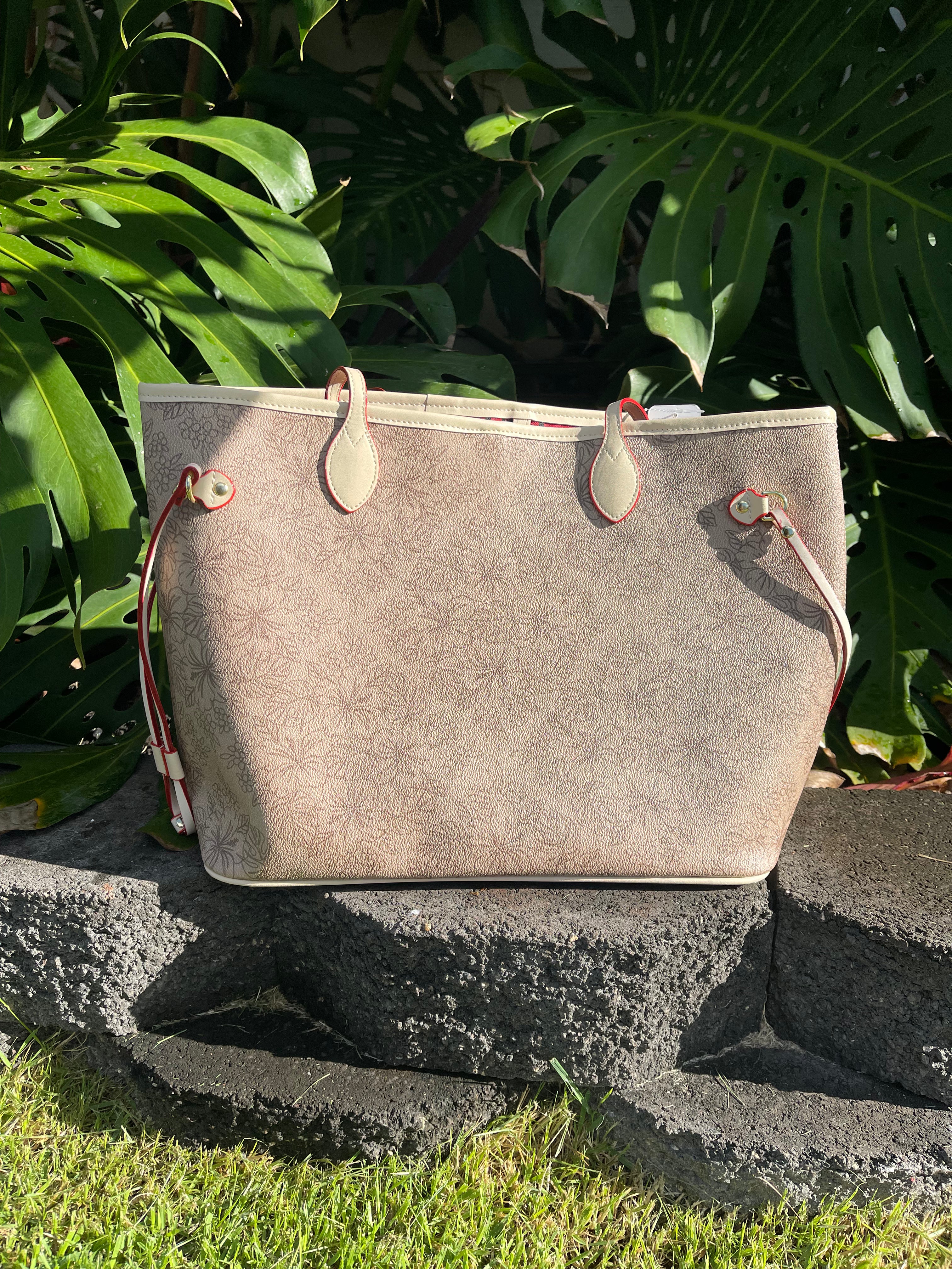 Tan Hibiscus Neverfull Purse
